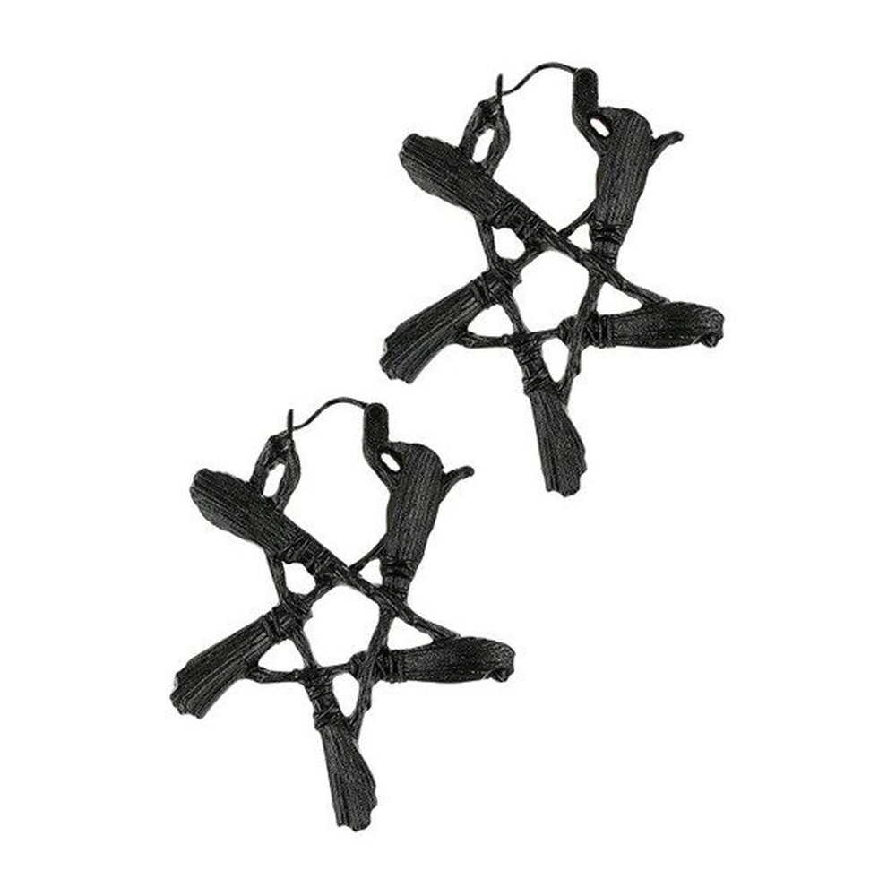 Restyle - Broom Pentagram Earrings - Black
